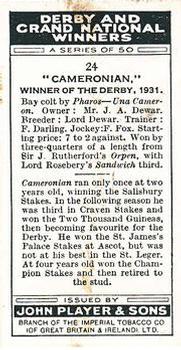 1933 Player's Derby and Grand National Winners #24 Cameronian Back